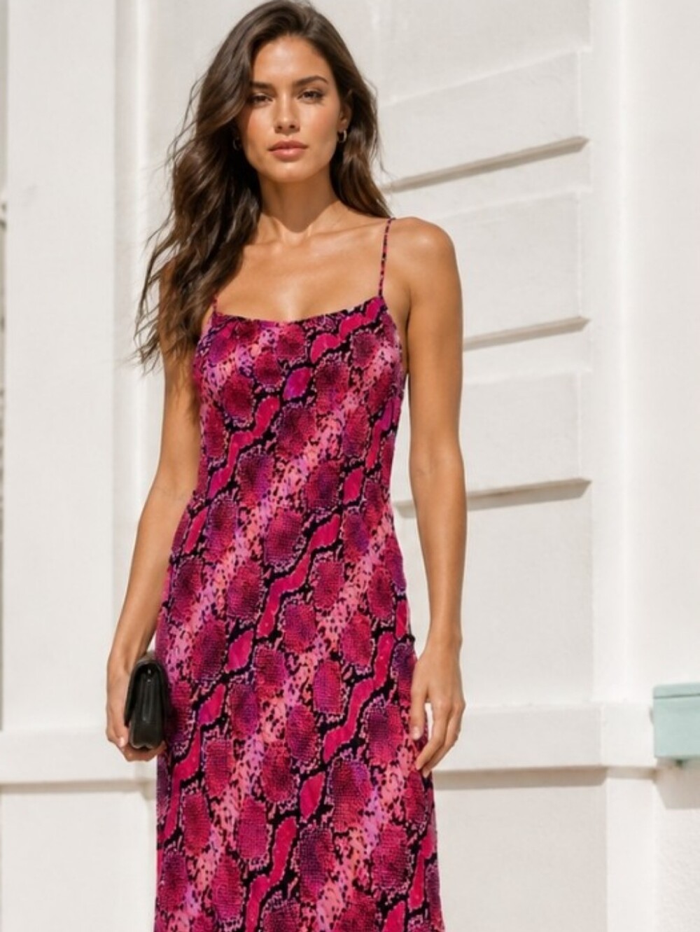 Sleeveless Pink Snake-Print Maxi Dress